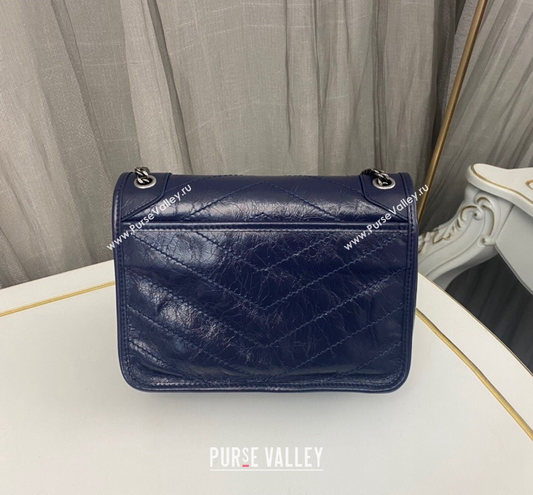 Saint Laurent Niki Baby Bag in Crinkled Vintage Leather 633160 Navy Blue (nana-24011032)