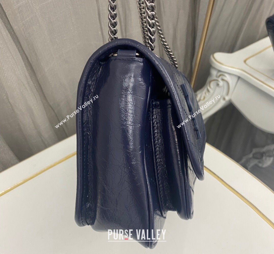 Saint Laurent Niki Baby Bag in Crinkled Vintage Leather 633160 Navy Blue (nana-24011032)