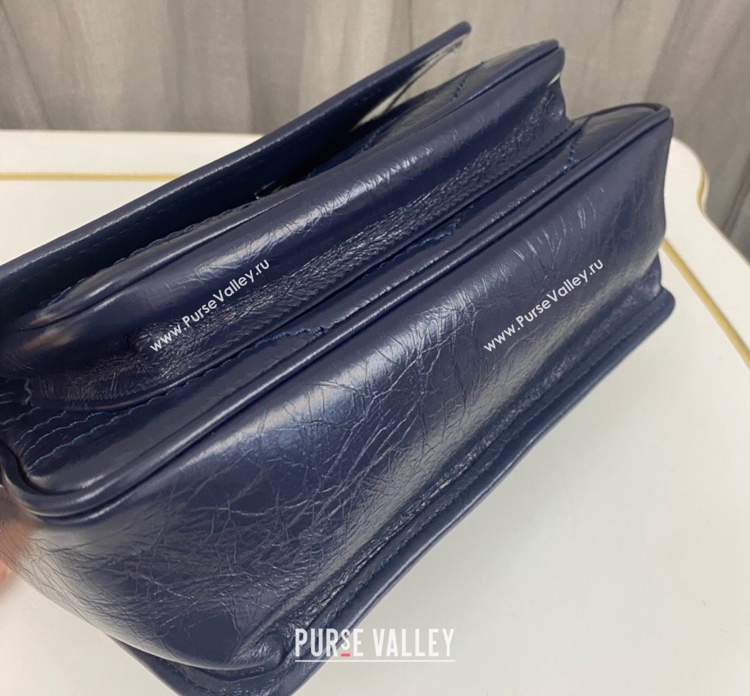 Saint Laurent Niki Baby Bag in Crinkled Vintage Leather 633160 Navy Blue (nana-24011032)