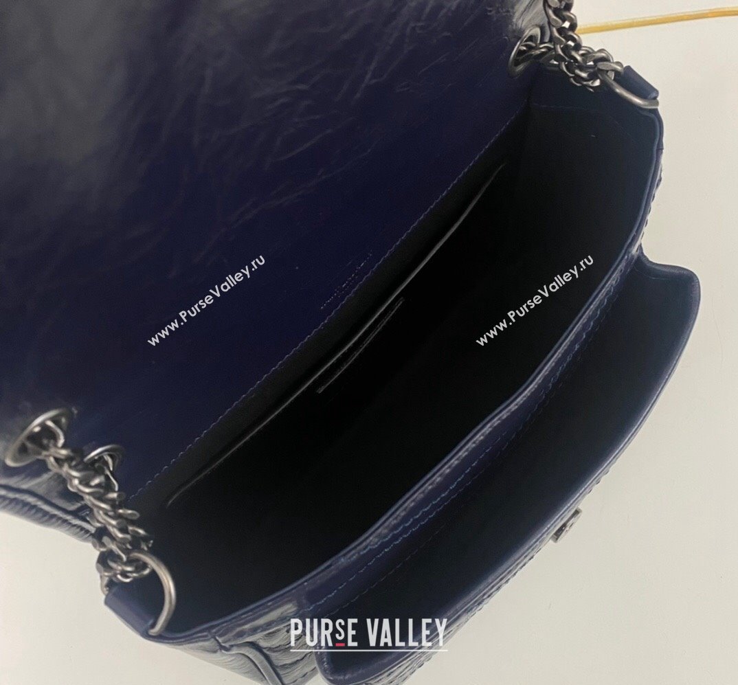 Saint Laurent Niki Baby Bag in Crinkled Vintage Leather 633160 Navy Blue (nana-24011032)