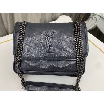 Saint Laurent Niki Baby Bag in Crinkled Vintage Leather 633160 Gray (nana-24011033)