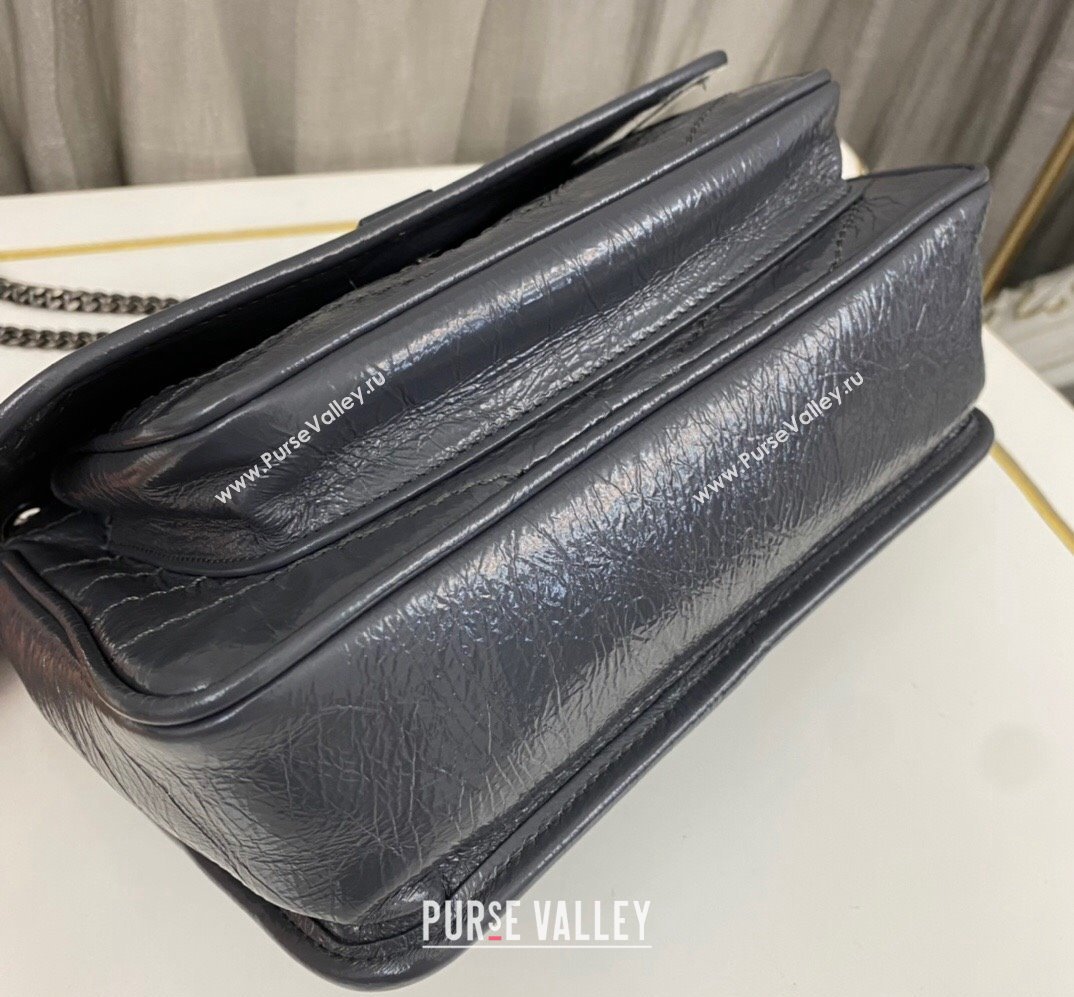 Saint Laurent Niki Baby Bag in Crinkled Vintage Leather 633160 Gray (nana-24011033)