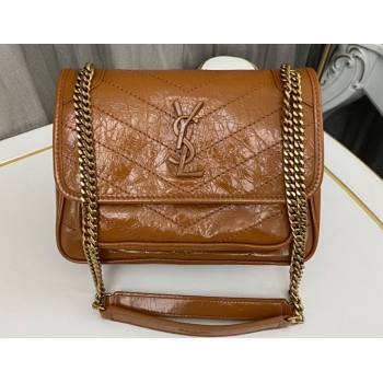 Saint Laurent Niki Baby Bag in Crinkled Vintage Leather 633160 Caramel (nana-24011041)