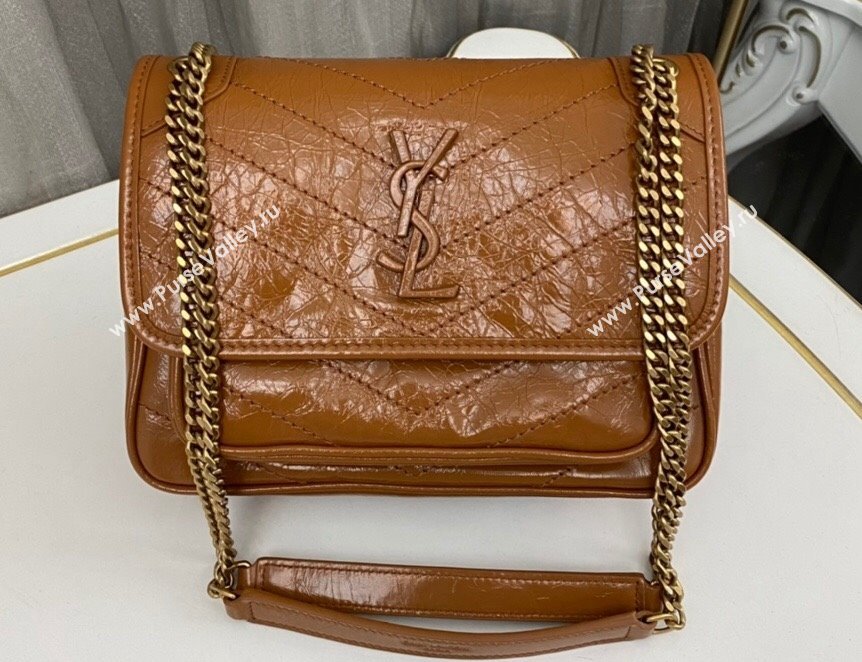 Saint Laurent Niki Baby Bag in Crinkled Vintage Leather 633160 Caramel (nana-24011041)