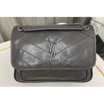 Saint Laurent Niki Baby Bag in Crinkled Vintage Leather 633160 Etoupe (nana-24011034)