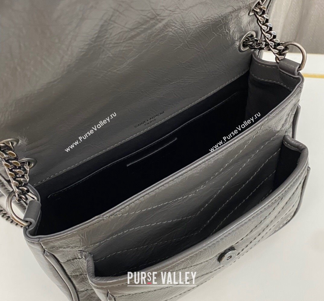 Saint Laurent Niki Baby Bag in Crinkled Vintage Leather 633160 Etoupe (nana-24011034)