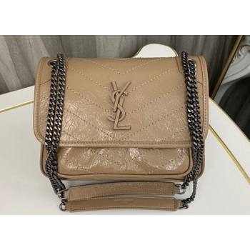Saint Laurent Niki Baby Bag in Crinkled Vintage Leather 633160 Apricot (nana-24011039)