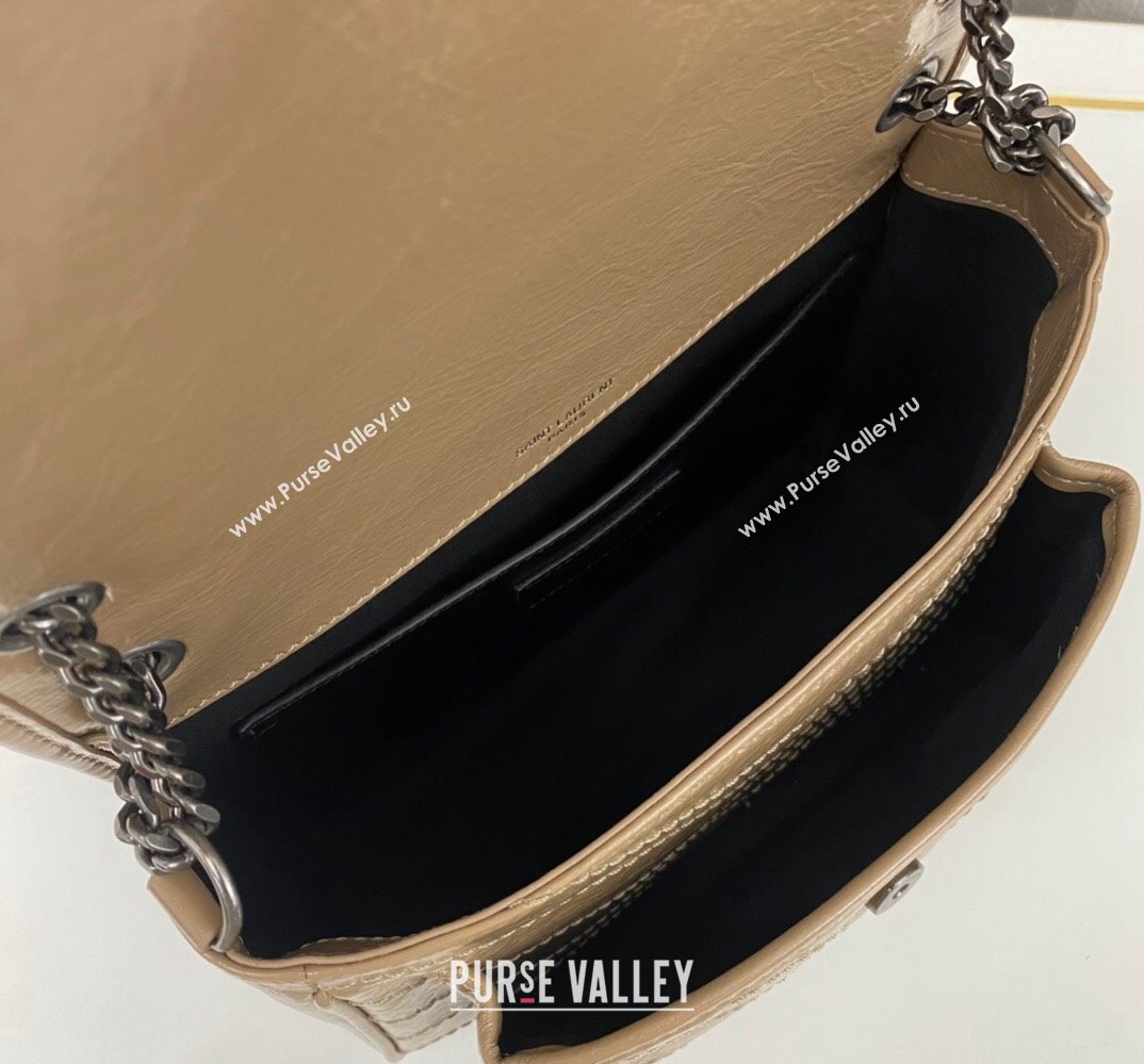 Saint Laurent Niki Baby Bag in Crinkled Vintage Leather 633160 Apricot (nana-24011039)