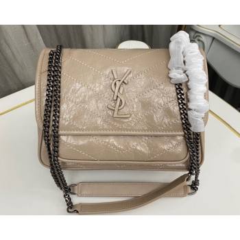 Saint Laurent Niki Baby Bag in Crinkled Vintage Leather 633160 Beige (nana-24011040)