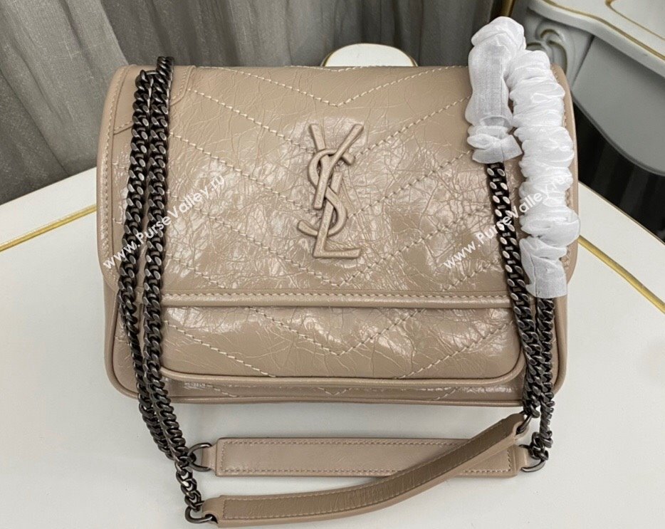 Saint Laurent Niki Baby Bag in Crinkled Vintage Leather 633160 Beige (nana-24011040)