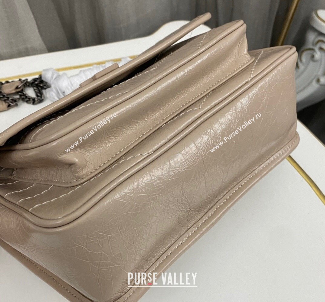 Saint Laurent Niki Baby Bag in Crinkled Vintage Leather 633160 Beige (nana-24011040)