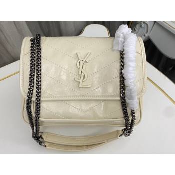 Saint Laurent Niki Baby Bag in Crinkled Vintage Leather 633160 Creamy (nana-24011037)