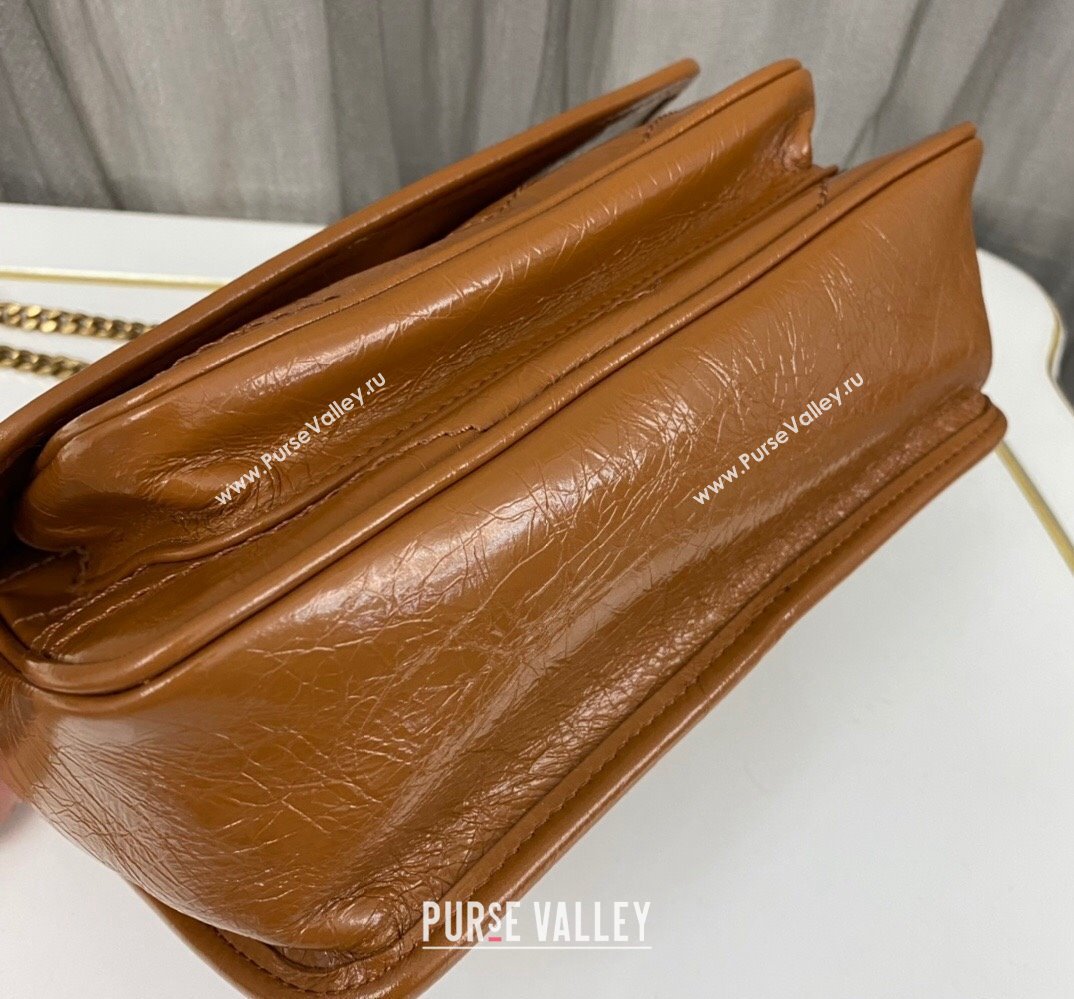 Saint Laurent Niki Baby Bag in Crinkled Vintage Leather 633160 Caramel (nana-24011041)