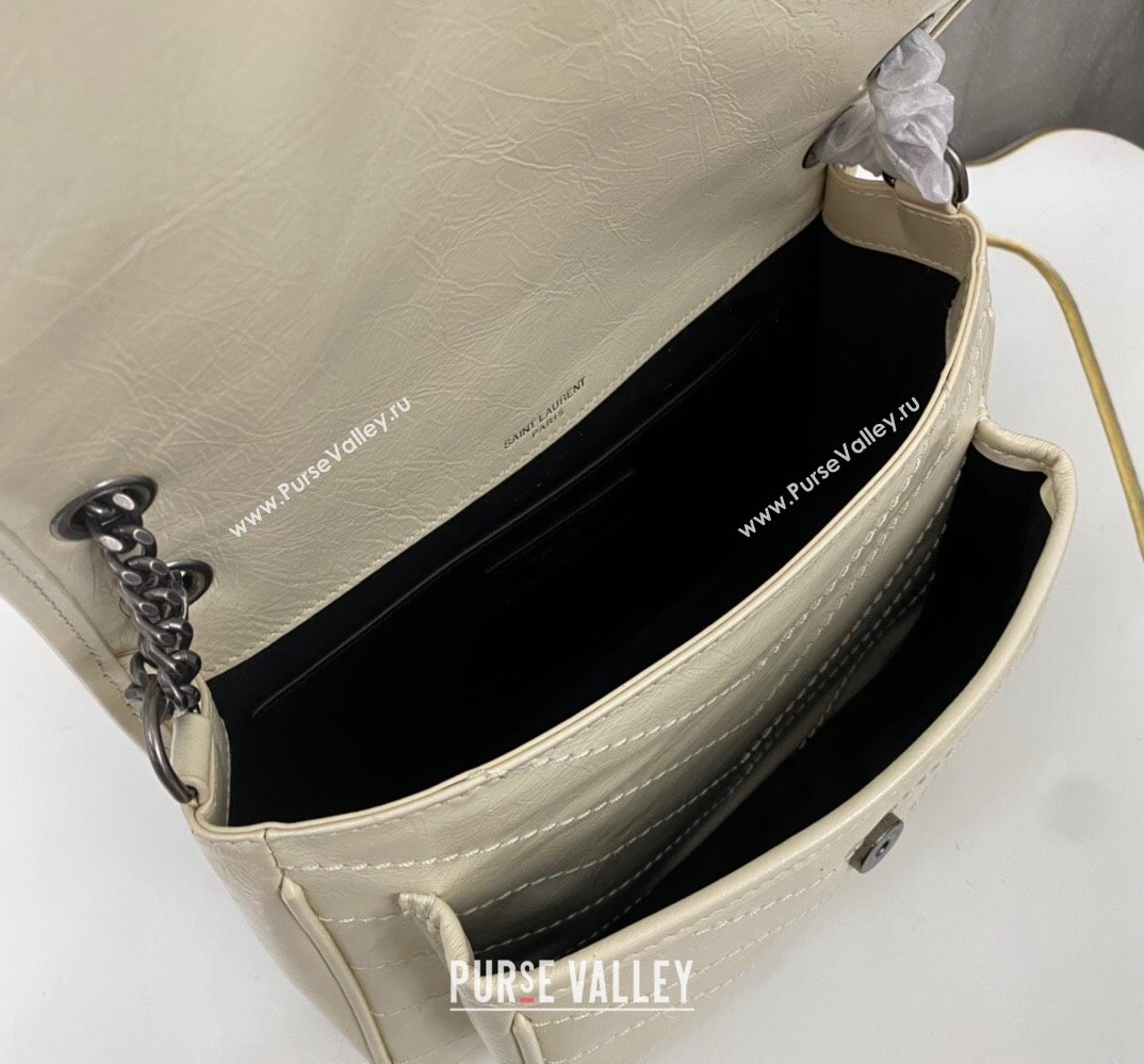 Saint Laurent Niki Baby Bag in Crinkled Vintage Leather 633160 Creamy (nana-24011037)