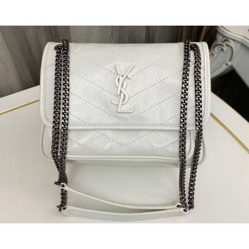 Saint Laurent Niki Baby Bag in Crinkled Vintage Leather 633160 White (nana-24011038)