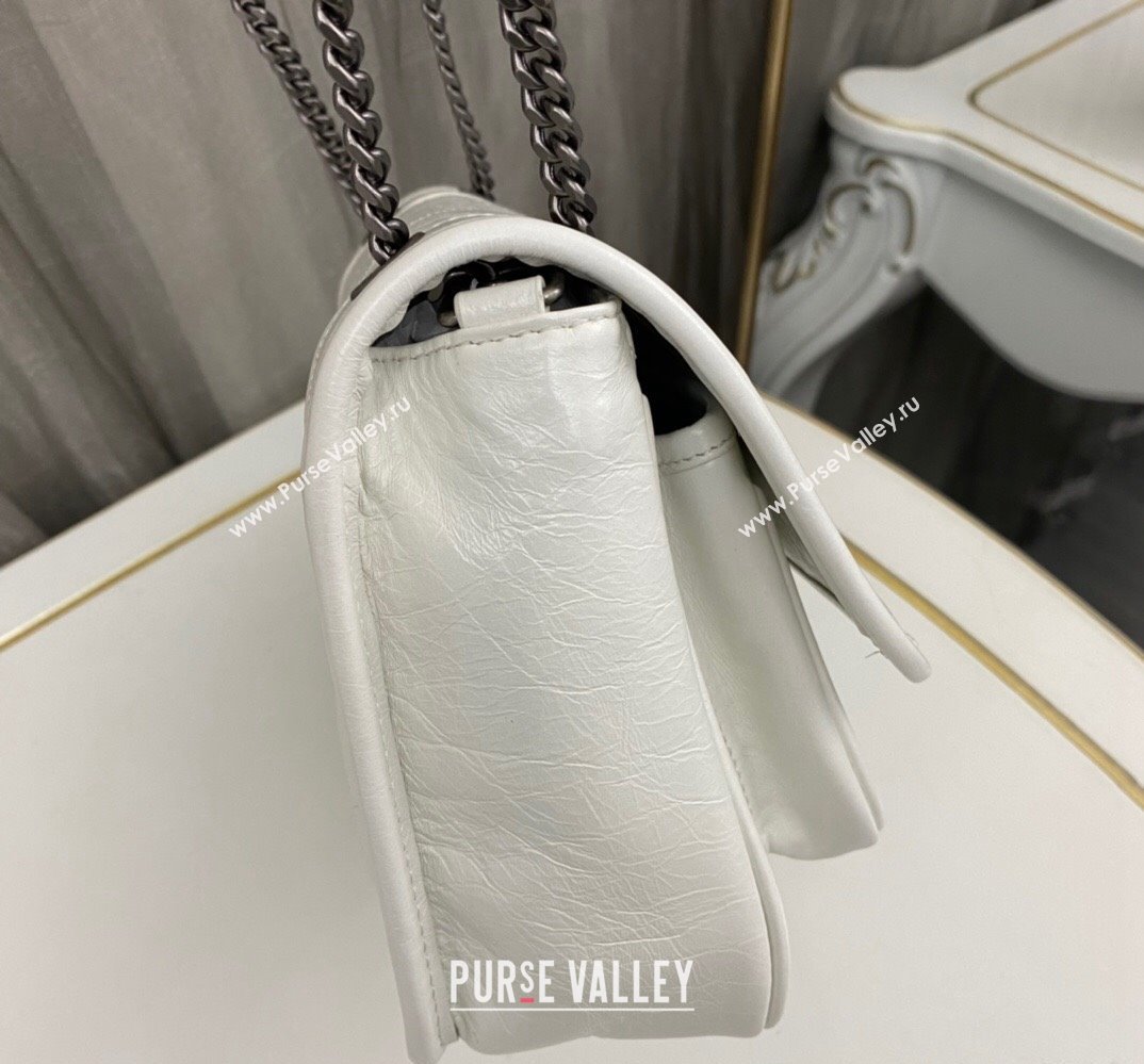 Saint Laurent Niki Baby Bag in Crinkled Vintage Leather 633160 White (nana-24011038)