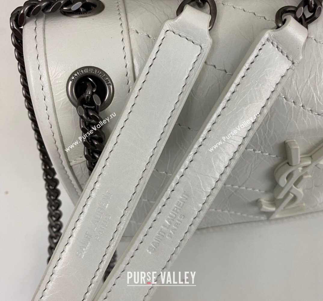 Saint Laurent Niki Baby Bag in Crinkled Vintage Leather 633160 White (nana-24011038)