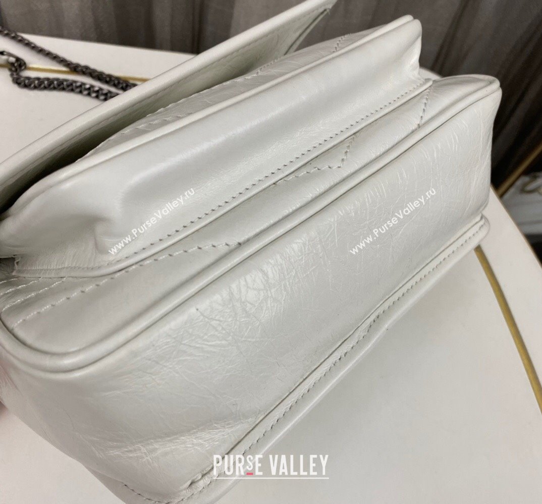 Saint Laurent Niki Baby Bag in Crinkled Vintage Leather 633160 White (nana-24011038)