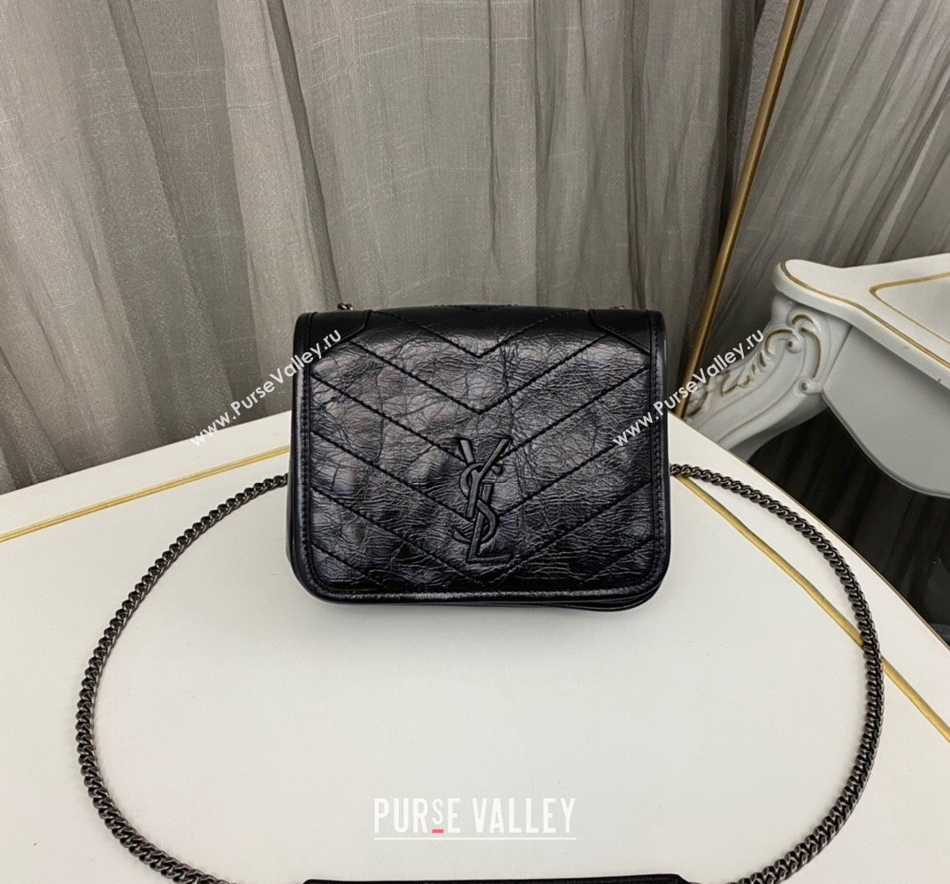 Saint Laurent Niki Chain Wallet Bag in Crinkled Vintage Leather 583103 Black (nana-24011042)