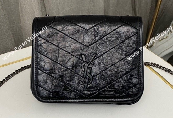 Saint Laurent Niki Chain Wallet Bag in Crinkled Vintage Leather 583103 Black (nana-24011042)