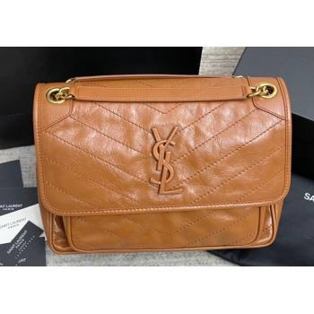 Saint Laurent Niki medium Bag in Crinkled Vintage Leather 633158 Caramel (nana-24011020)