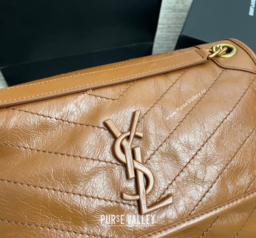 Saint Laurent Niki medium Bag in Crinkled Vintage Leather 633158 Caramel (nana-24011020)