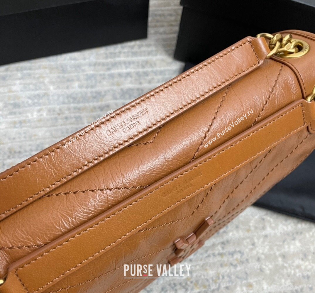 Saint Laurent Niki medium Bag in Crinkled Vintage Leather 633158 Caramel (nana-24011020)