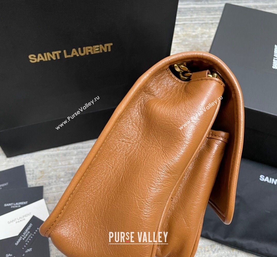 Saint Laurent Niki medium Bag in Crinkled Vintage Leather 633158 Caramel (nana-24011020)