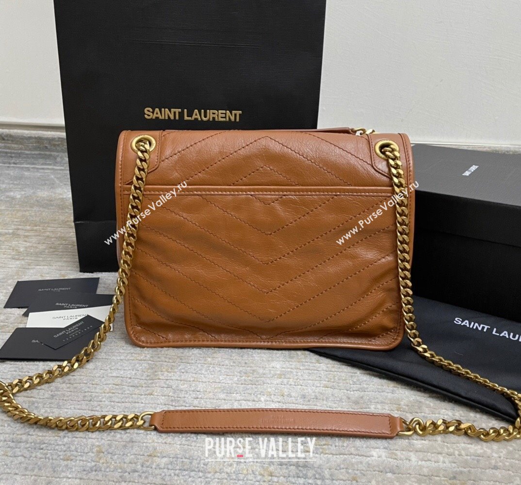 Saint Laurent Niki medium Bag in Crinkled Vintage Leather 633158 Caramel (nana-24011020)