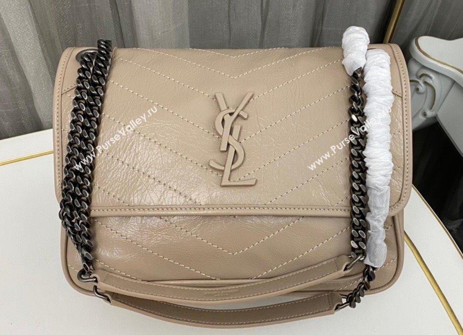 Saint Laurent Niki medium Bag in Crinkled Vintage Leather 633158 Beige (nana-24011019)