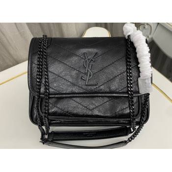 Saint Laurent Niki Baby Bag in Crinkled Vintage Leather 633160 Black (nana-24011021)