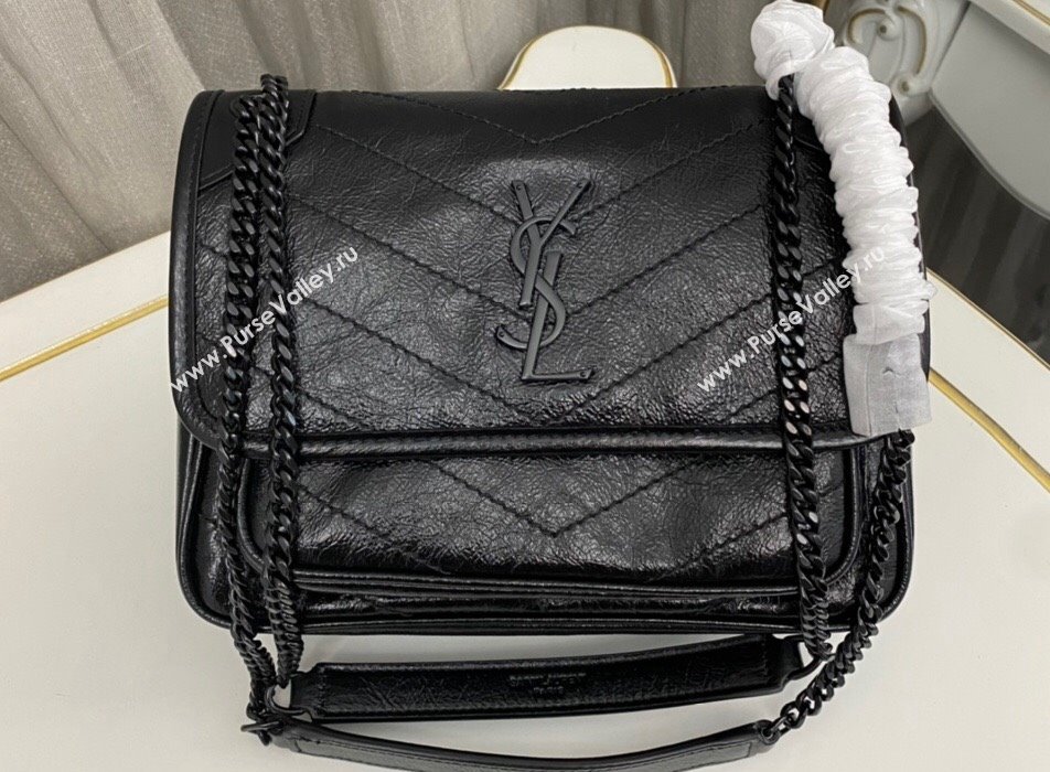 Saint Laurent Niki Baby Bag in Crinkled Vintage Leather 633160 Black (nana-24011021)