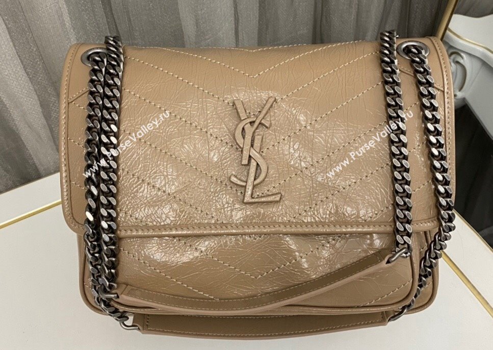 Saint Laurent Niki medium Bag in Crinkled Vintage Leather 633158 Apricot (nana-24011018)