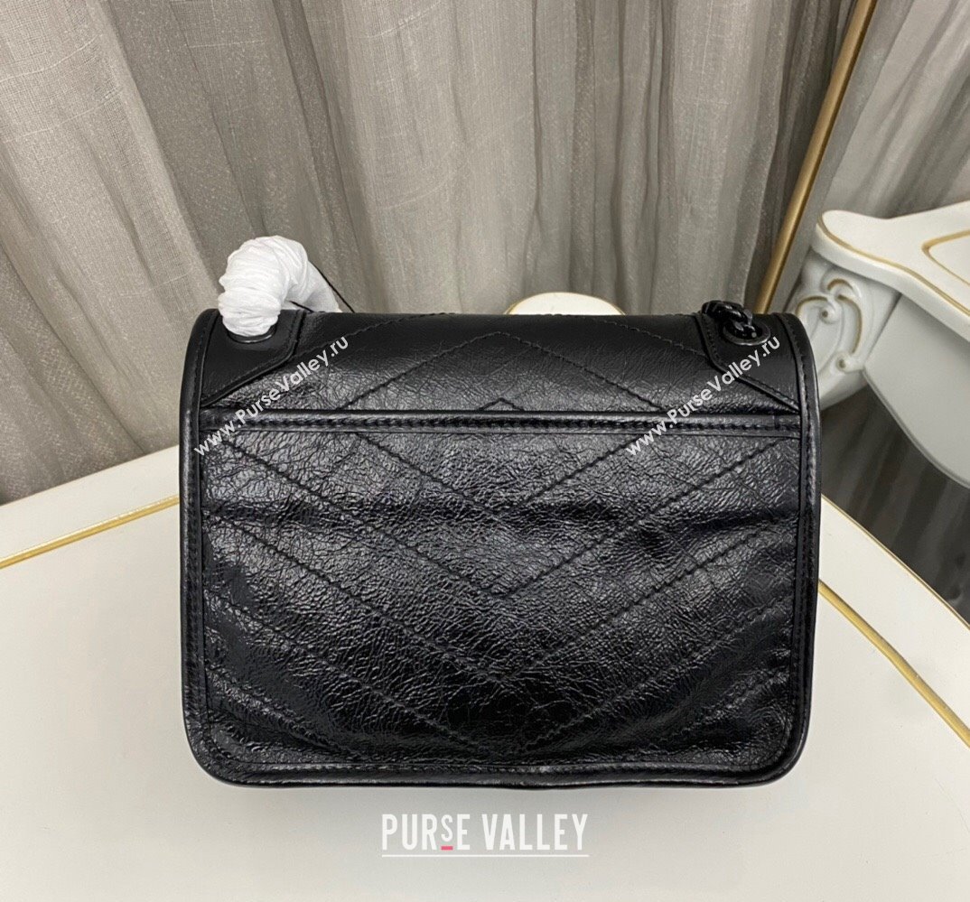 Saint Laurent Niki Baby Bag in Crinkled Vintage Leather 633160 Black (nana-24011021)