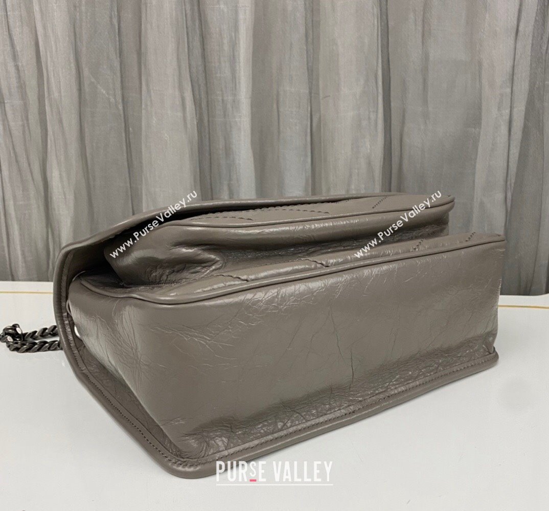 Saint Laurent Niki medium Bag in Crinkled Vintage Leather 633158 Light Gray (nana-24011014)