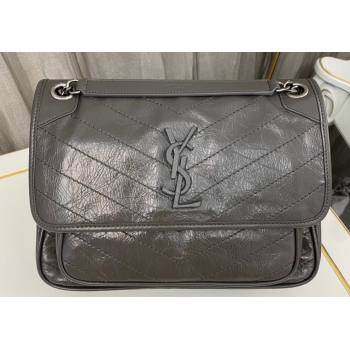 Saint Laurent Niki medium Bag in Crinkled Vintage Leather 633158 Etoupe (nana-24011013)