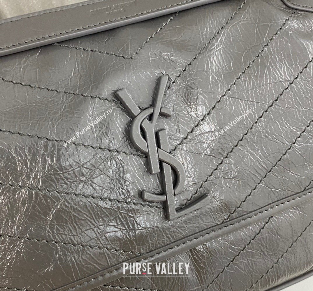 Saint Laurent Niki medium Bag in Crinkled Vintage Leather 633158 Etoupe (nana-24011013)