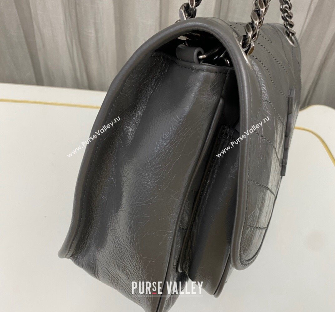 Saint Laurent Niki medium Bag in Crinkled Vintage Leather 633158 Etoupe (nana-24011013)