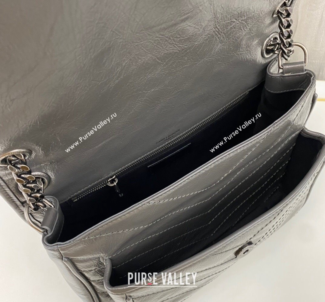 Saint Laurent Niki medium Bag in Crinkled Vintage Leather 633158 Etoupe (nana-24011013)