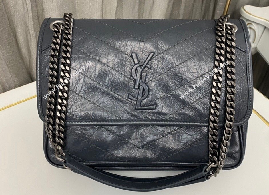 Saint Laurent Niki medium Bag in Crinkled Vintage Leather 633158 Gray (nana-24011012)