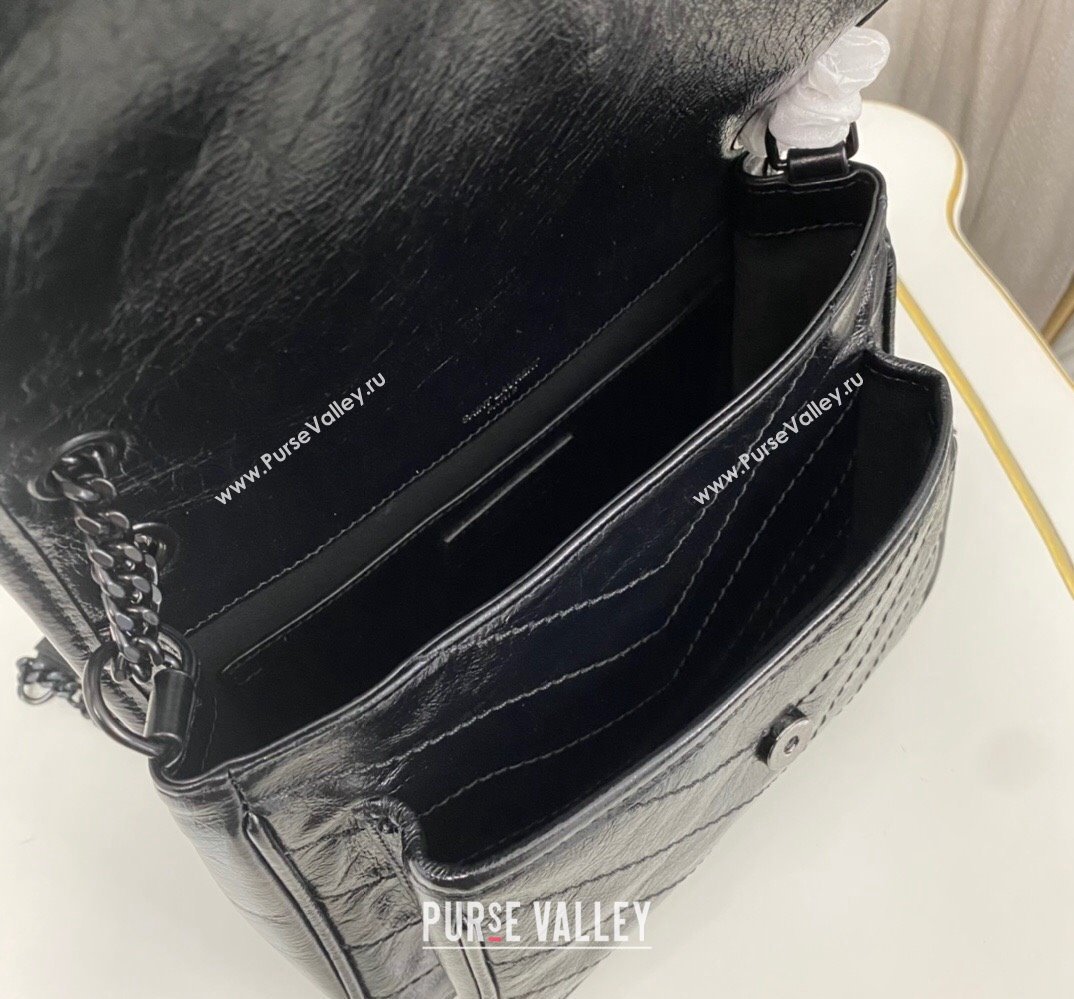 Saint Laurent Niki Baby Bag in Crinkled Vintage Leather 633160 Black (nana-24011021)