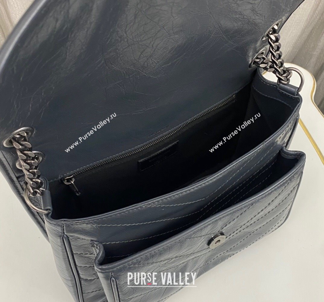 Saint Laurent Niki medium Bag in Crinkled Vintage Leather 633158 Gray (nana-24011012)