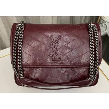 Saint Laurent Niki medium Bag in Crinkled Vintage Leather 633158 Burgundy (nana-24011010)