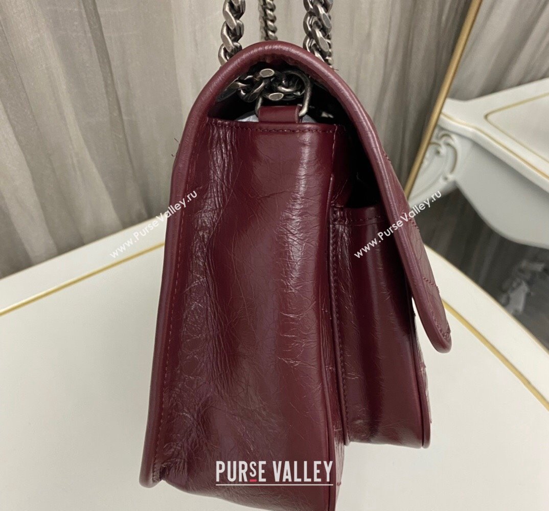 Saint Laurent Niki medium Bag in Crinkled Vintage Leather 633158 Burgundy (nana-24011010)