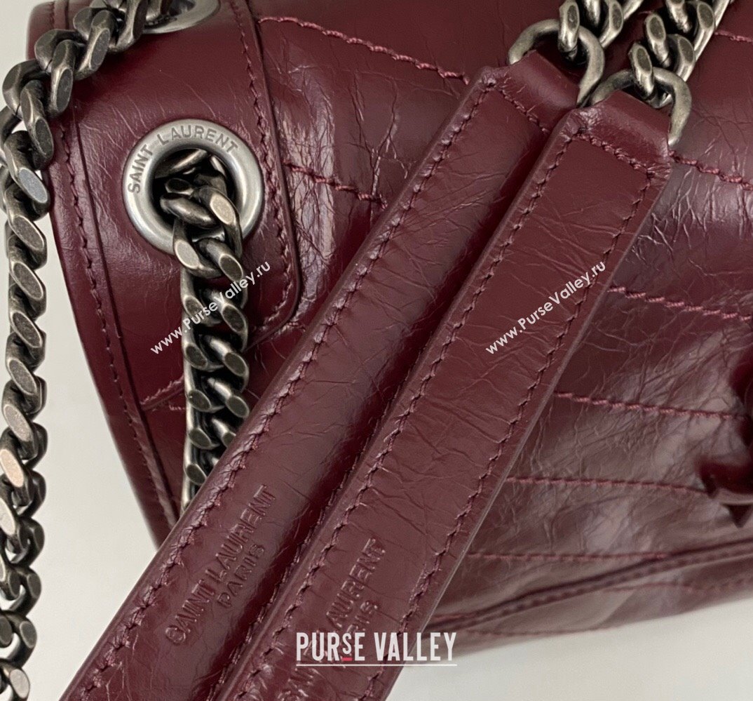 Saint Laurent Niki medium Bag in Crinkled Vintage Leather 633158 Burgundy (nana-24011010)