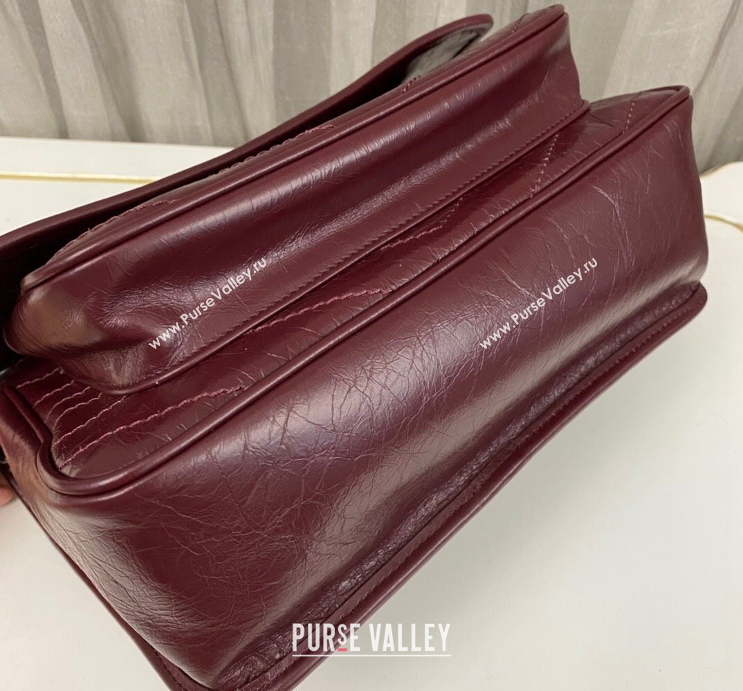 Saint Laurent Niki medium Bag in Crinkled Vintage Leather 633158 Burgundy (nana-24011010)