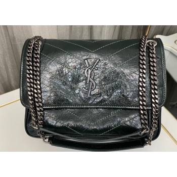 Saint Laurent Niki medium Bag in Crinkled Vintage Leather 633158 Dark Green (nana-24011004)