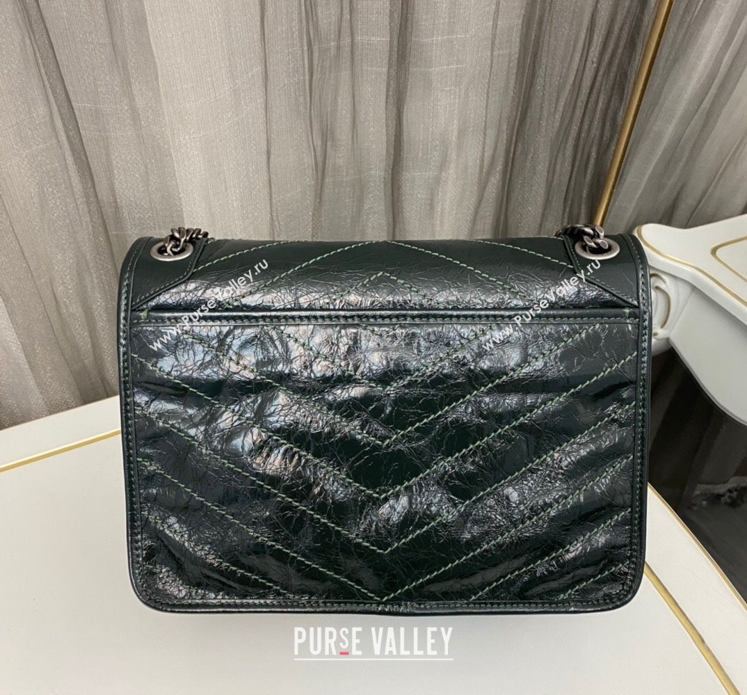 Saint Laurent Niki medium Bag in Crinkled Vintage Leather 633158 Dark Green (nana-24011004)