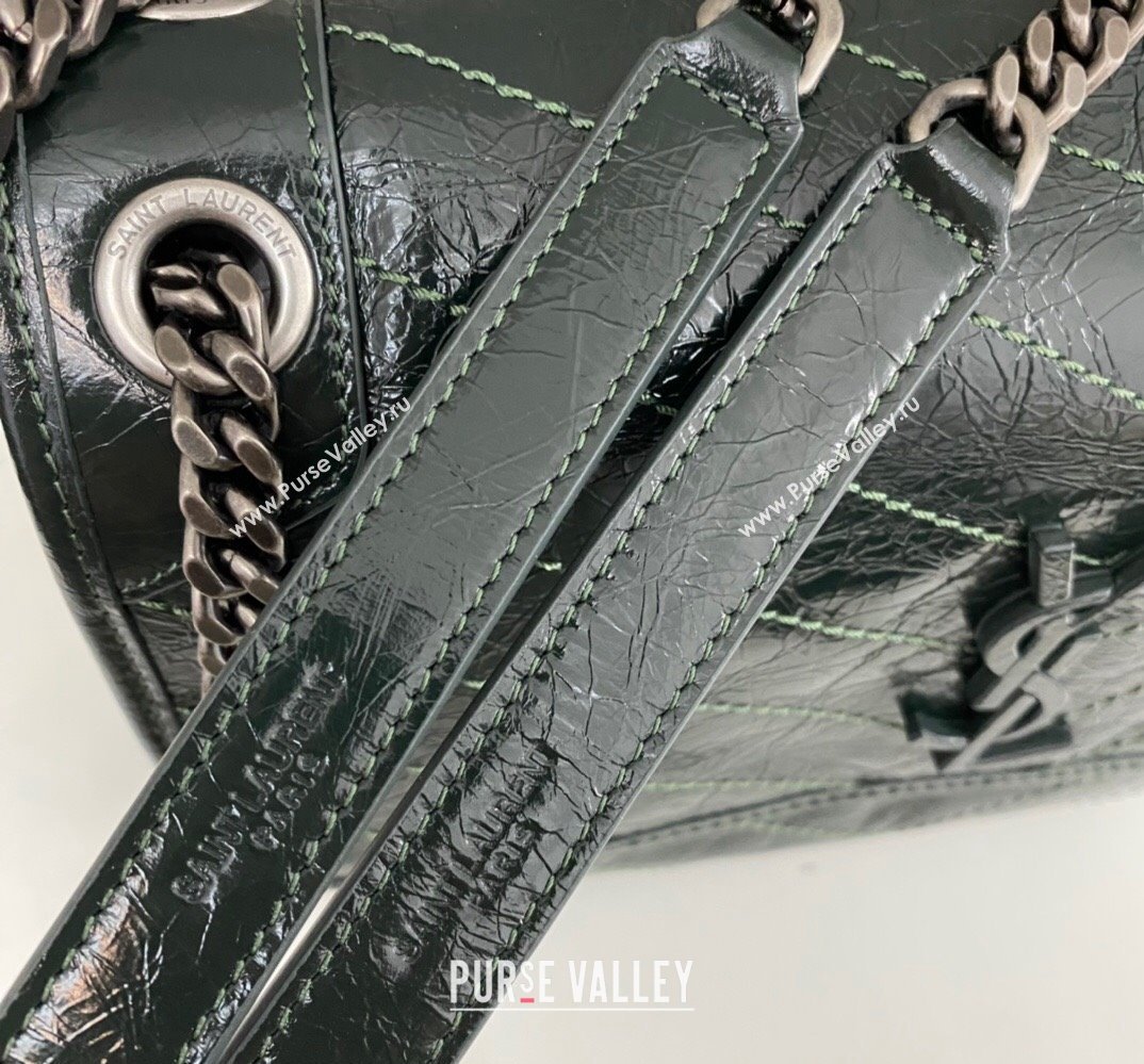 Saint Laurent Niki medium Bag in Crinkled Vintage Leather 633158 Dark Green (nana-24011004)