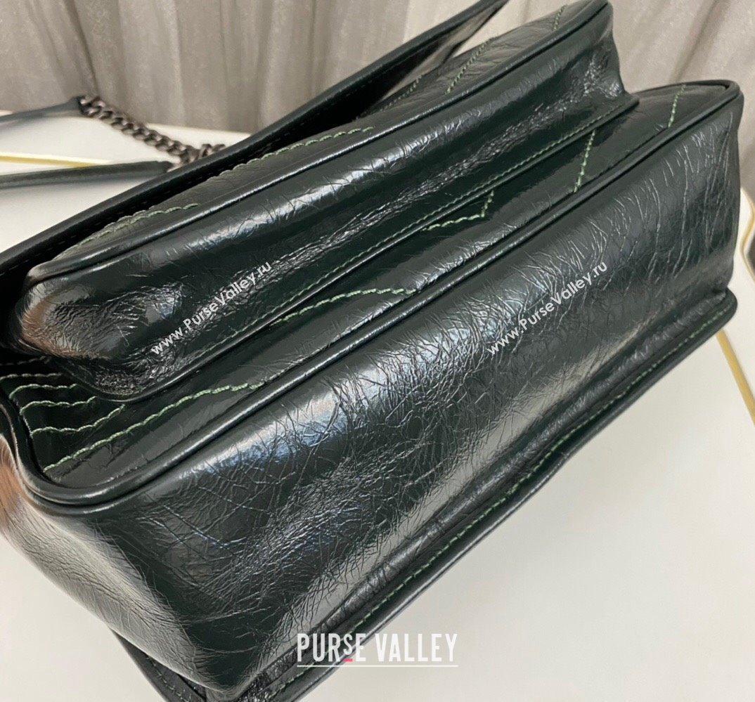 Saint Laurent Niki medium Bag in Crinkled Vintage Leather 633158 Dark Green (nana-24011004)